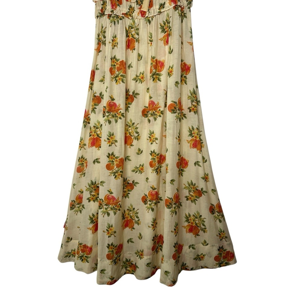 Doen Clarinet Maxi Dress Women Small Floral Orange Smocked Short Sleeve Romantic - Picture 10 of 14